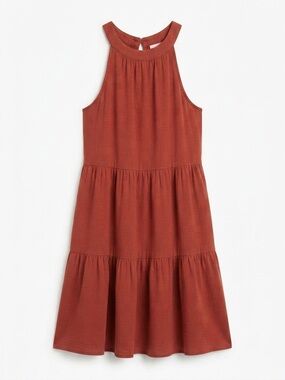 Boho Halter Tiered Ruffle Mini Dress Coral Babydoll Sundress XS